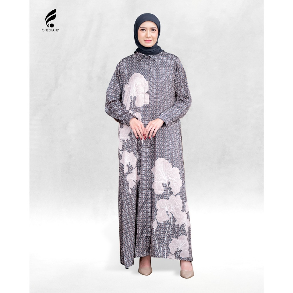 ONEBRAND Hijab ARUAN Dres Silk M-XL | Gamis Dress Wanita motif bunga