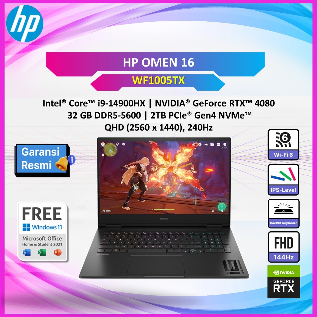 HP OMEN 16 WF1005TX I9 14900HX RTX4080 12GB/ 32GB 2TB  W11+OHS 16.1QHD 240HZ 4ZRGB 2Y+ADP BLACK WF10