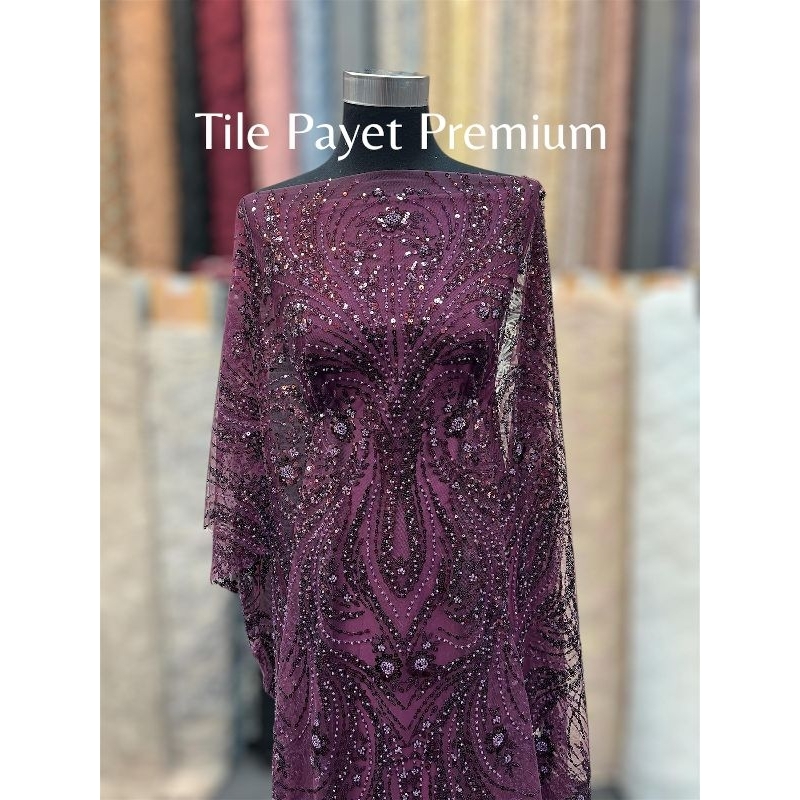 RB1 Kain Tile Payet Premium Meteran/Kain Brokat Payet Murah (Harga Per 1/2 M)