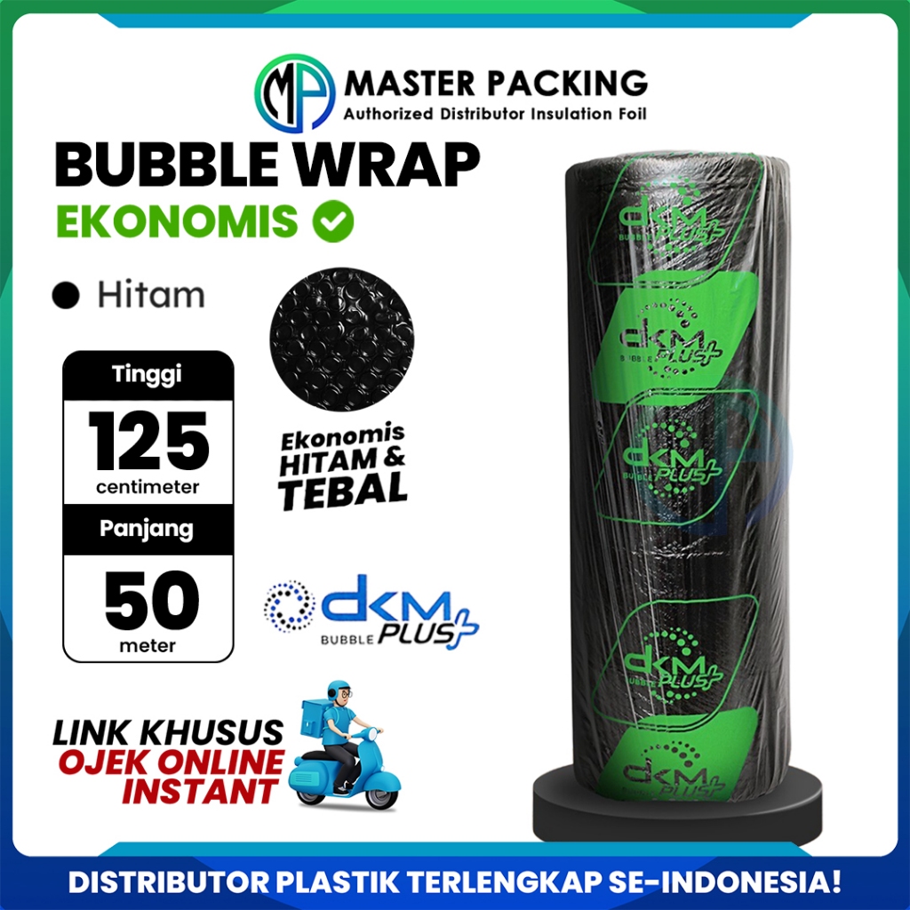 

Plastik Packing Gelembung Bubble Wrap DKM Roll 125cm x 50m Berat 2,4Kg Merek DKMPlus Hitam Ekonomis