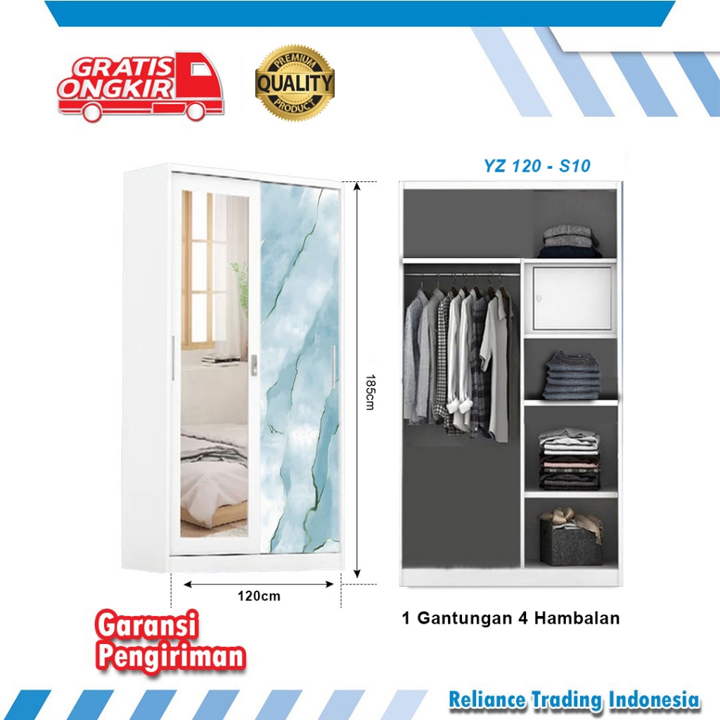 TITANOK LEMARI BESI- FREE PACKING KAYU Lemari Pakaian Sliding Cermin 2 pintu Metal Sliding Wardrobe 