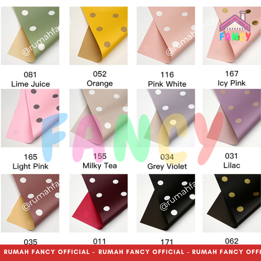 

[1 PAK ISI 20 PCS] SINOWRAP Flower Wrapping Cellophane Polkadot Color Double Side warna Bolak-balik / Kertas Buket Bunga Halus