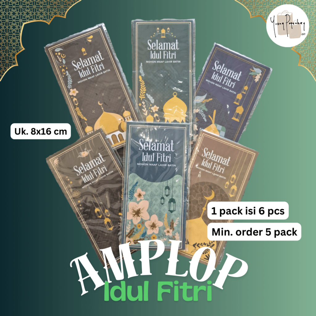 

Amplop Uang Selamat Lebaran Idul Fitri / Ramadhan Glossy Besar Panjang Uk. 8 x 16 cm - 1 pack isi 6 pcs