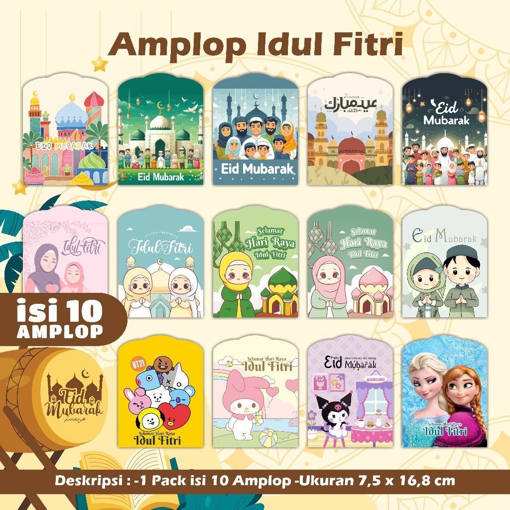 

AMPLOP LEBARAN 2025 ISI 10 BAHAN HVS ART PAPER | BAHAN GLOSSY | ANGPAO HARI RAYA IDUL FITRI MURAH READY STOCK