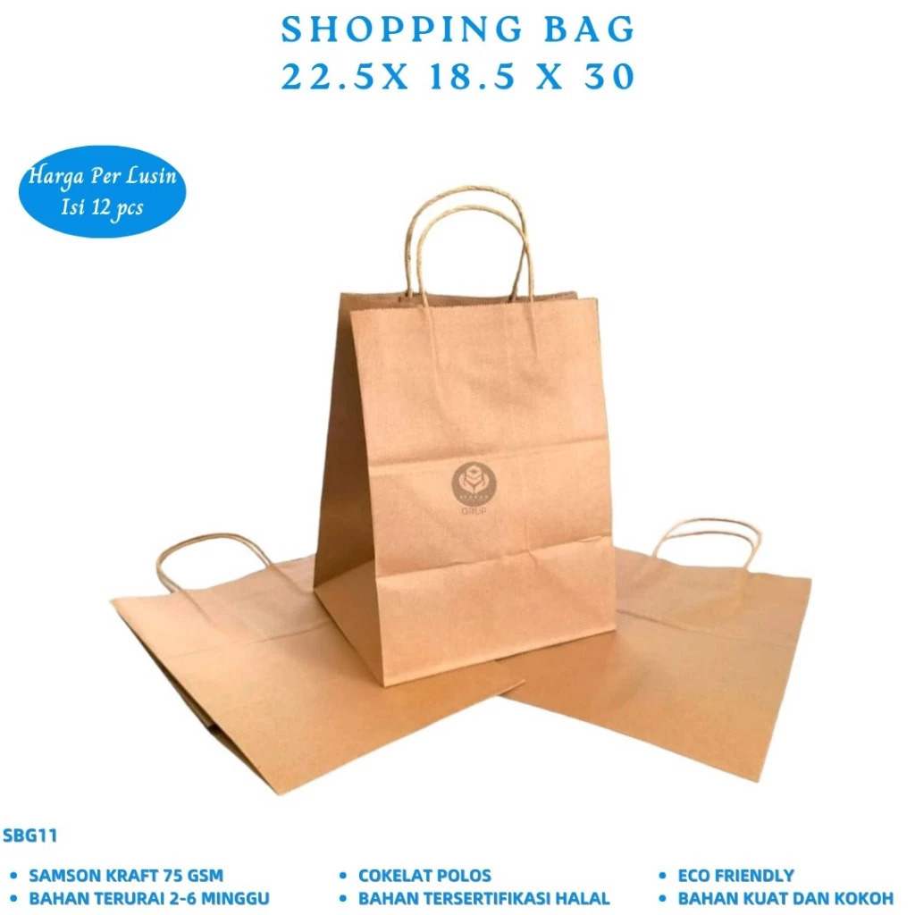

Paper Bag Uk. 22.5X18.5X30 Cm Shopping Bag Kraft Satuan (SBG11)