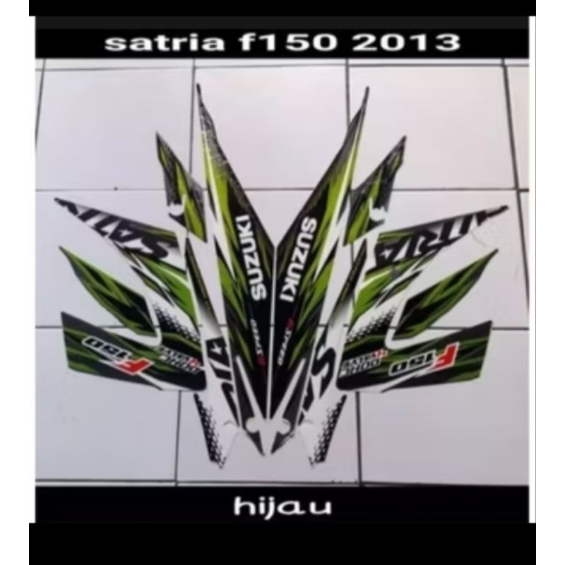 stiker striping pollet fullset body suzuki satria fu150 tahun 2013 hijau putih