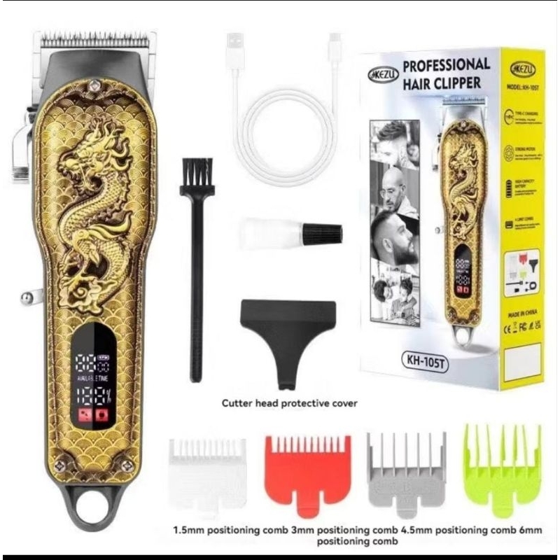 KEZU KH-105T, alat cukur rambut hair clipper motif naga emas