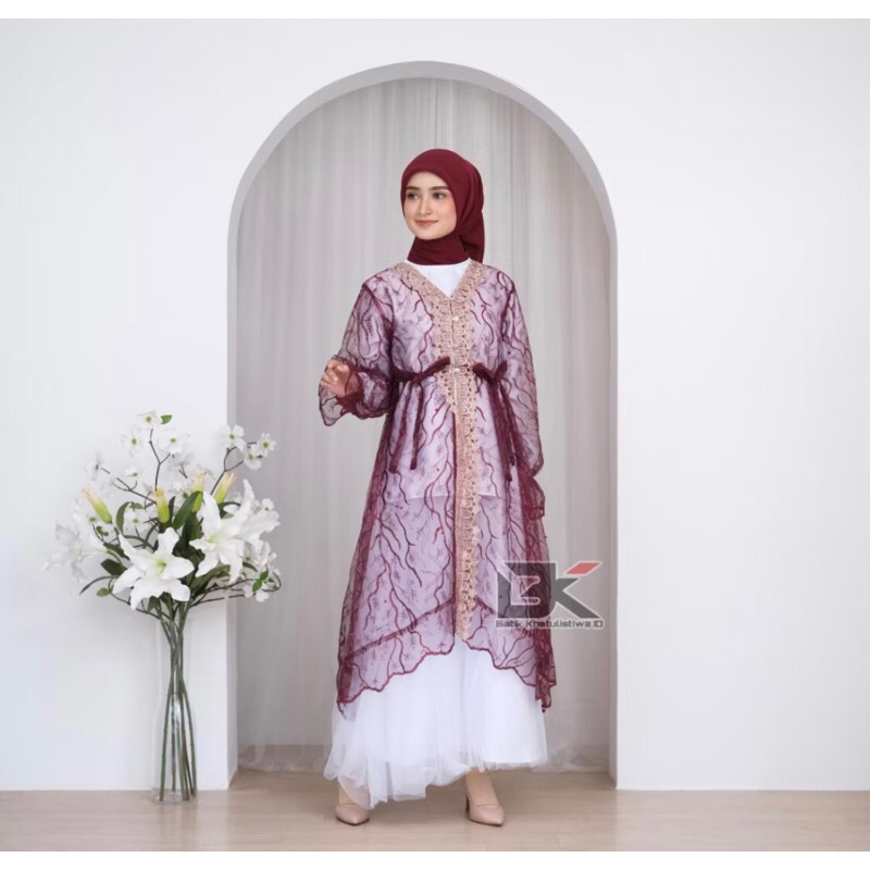 1 set + hijab Gamis Syar'i Bordir brukat 2025