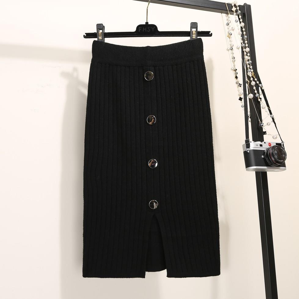 [Hallyu] Rok Wanita Span Belah Tengah Variasi Kancing Knit Import Premium | Rok Rajut Wanita Span Be