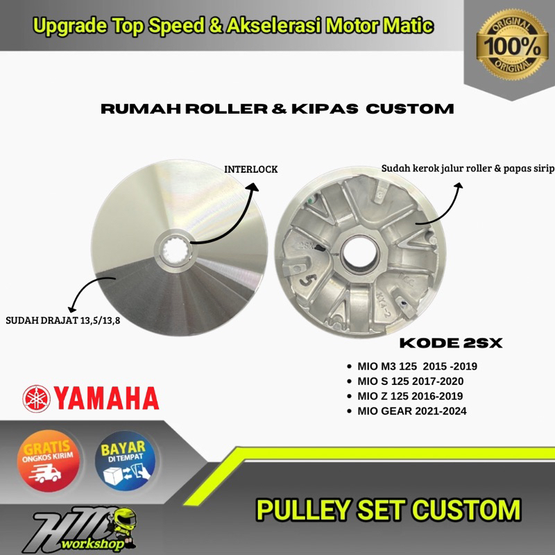 rumah roller bubut custom mio m3, mio s, mio z 13,5 13,8  pulley racing rumah roller bubutan sudah k