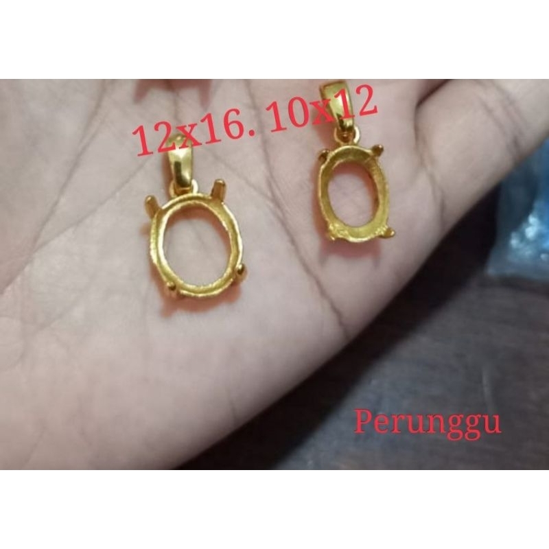 Ring Liontin Perunggu warna emas ikat batu akik model gigi