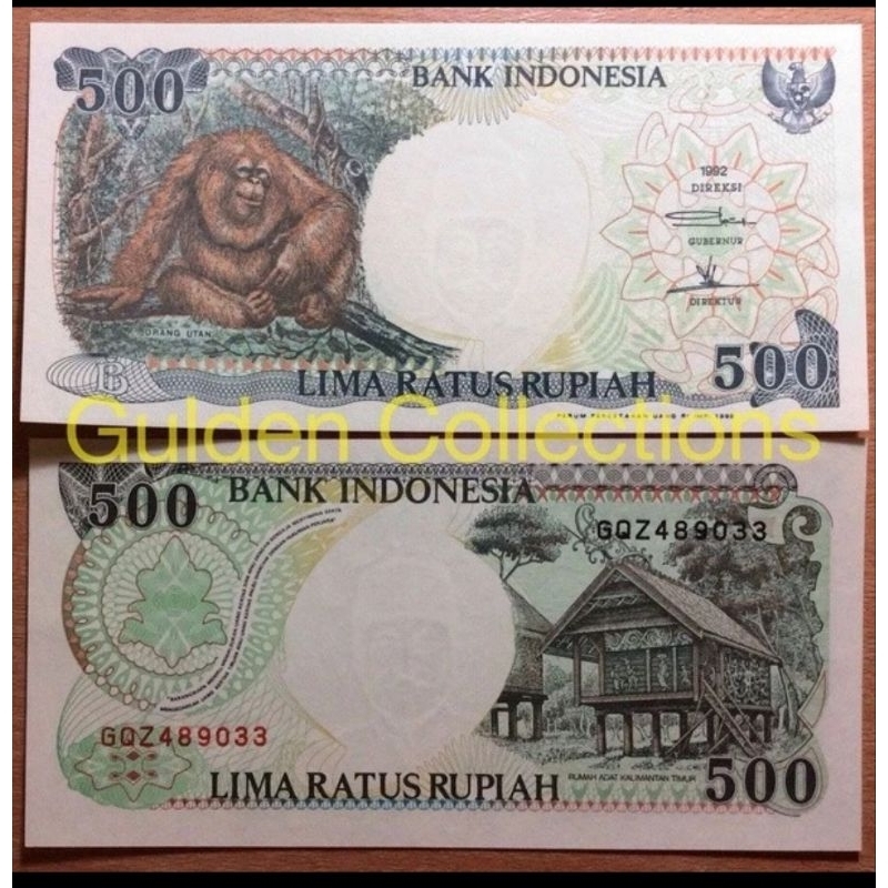500 Rupiah kertas monyet orang utan 1992 UNC