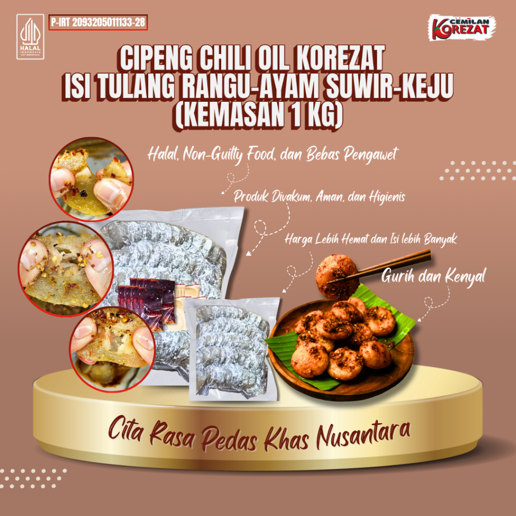 

Cipeng Isi Koceak Chili Oil Korezat [1Kg] [Halal Siap Saji] | Pedas Menggigit!