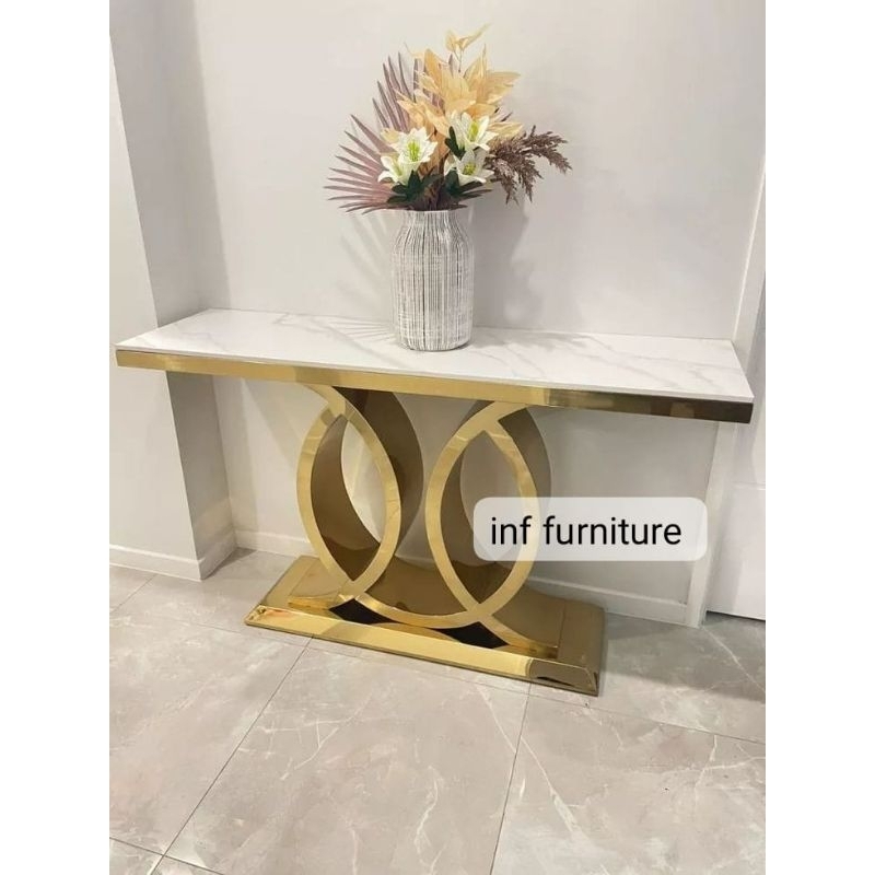 meja konsul stainless gold marmer