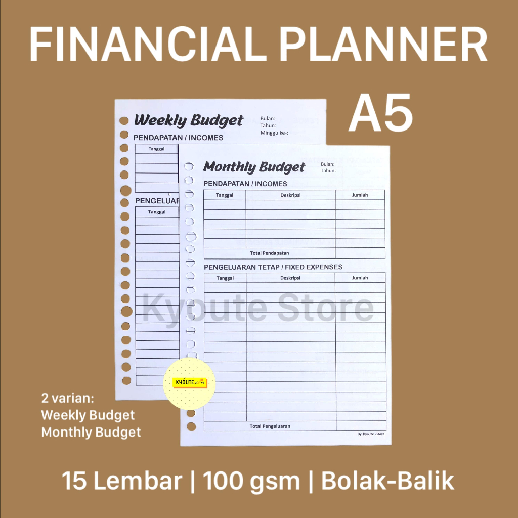 

Kertas Binder A5 Financial Planner Kyoute Monthly & Weekly Budget Catatan Keuangan Income Expense