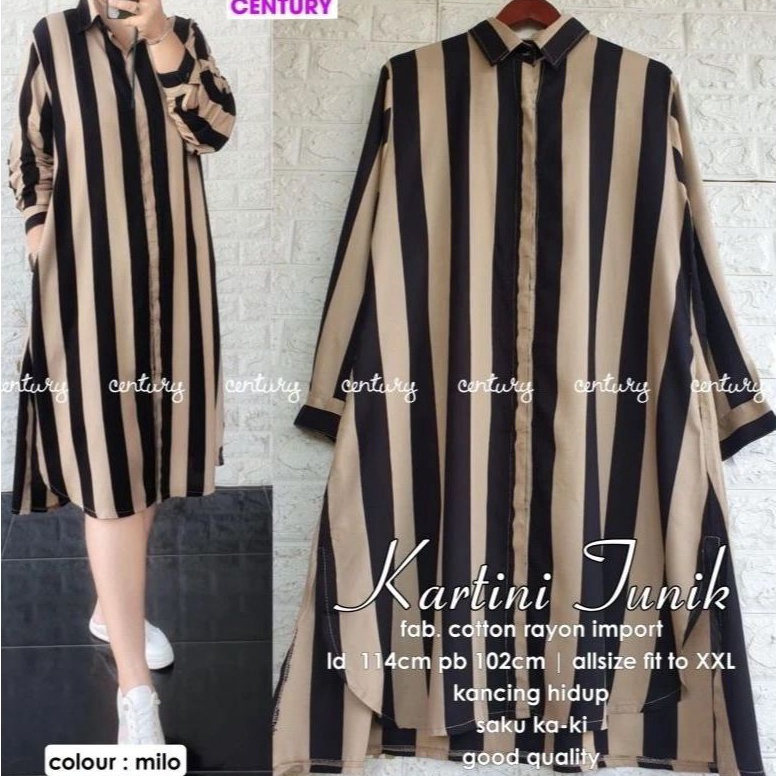 Real produk Tunik Jumbo Motif Salur Lengan Panjang Bahan Rayon Premium