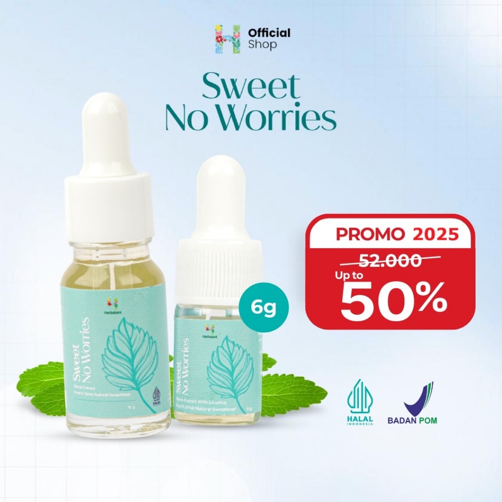 

Stevia Liquid Sweet No Worries Sweetener Herbal Pemanis Alami Nol Kalori anti Diabet Herbalant 6 gr