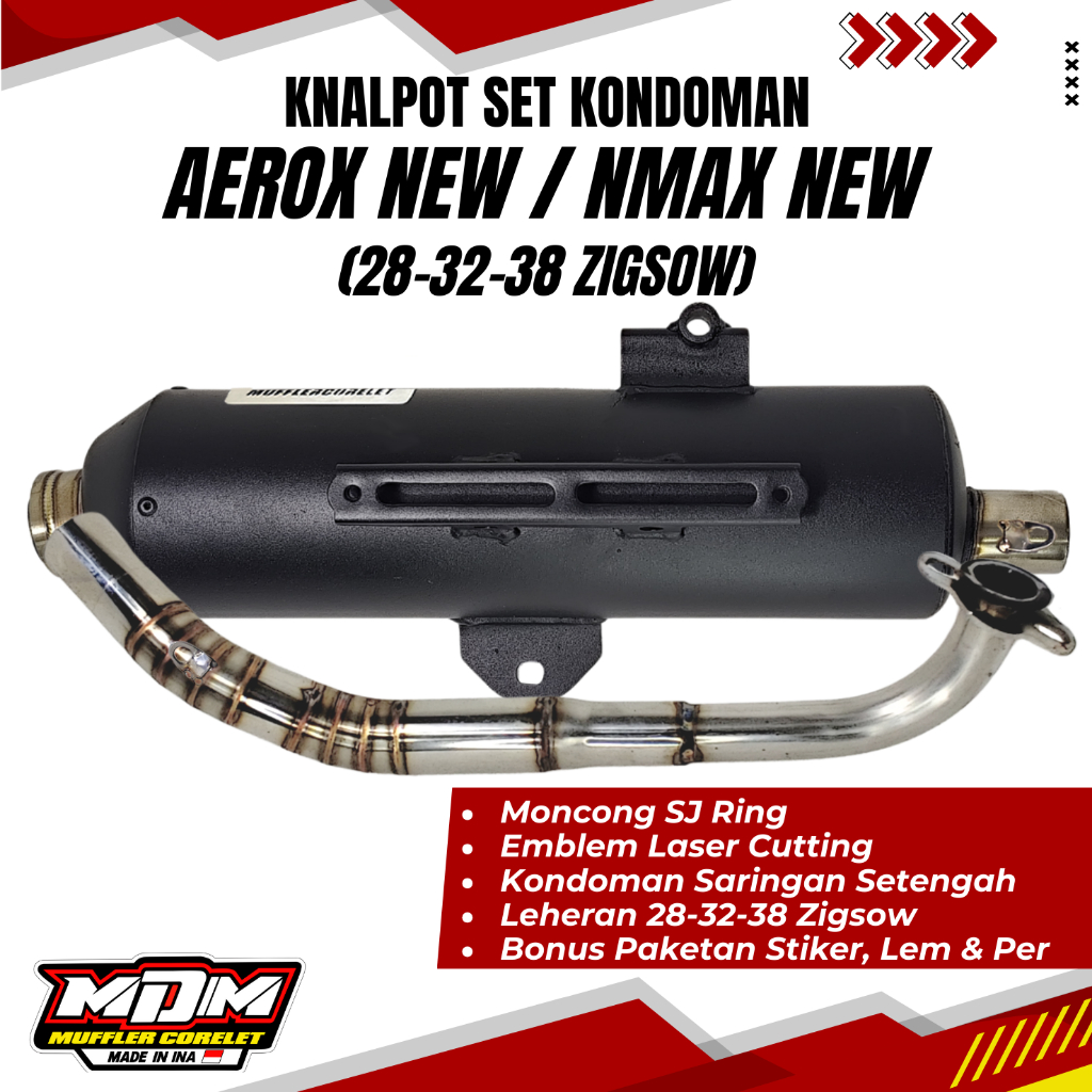 MDM RACING MUFFLER Kenalpot Nmax New / Aerox New / Aerox Old Leher 28/32/38 MM Cacing Moncong SJ Rin