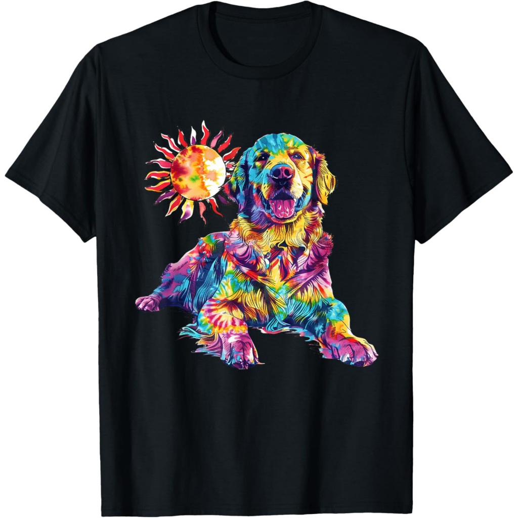 Kaos Gambar Seni Berwarna-warni Anjing Golden Retriever Kaos Pecinta