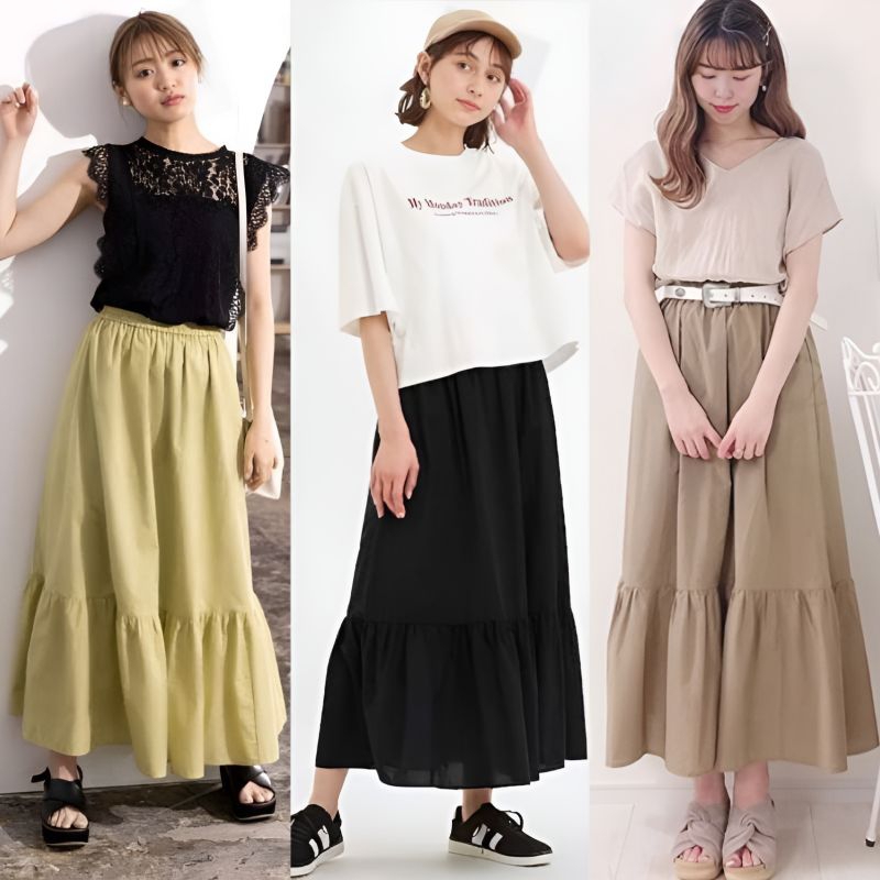 GU UNIQLO Poplin tiered midi skirt(rak 37 -6/3)