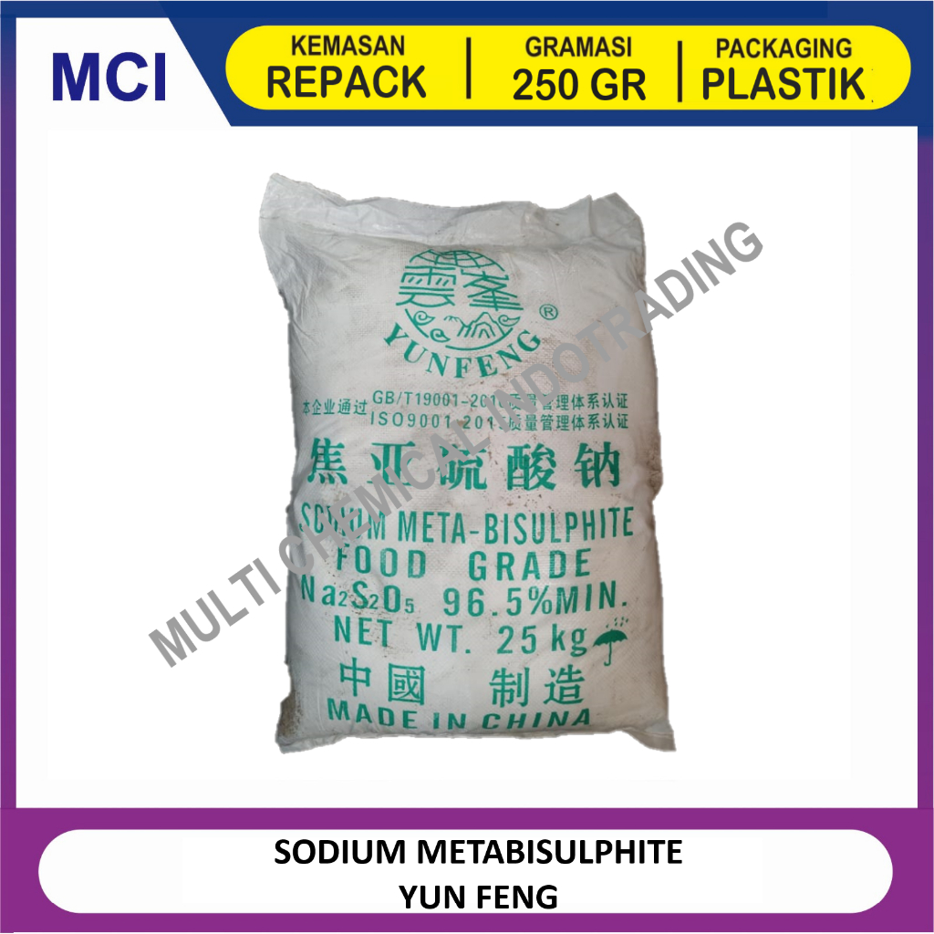 

SODIUM METABISULFIT YUN FENG / YUNFENG SODIUM METABISULPHITE / SMS / NATRIUM - REPACK 250 GR