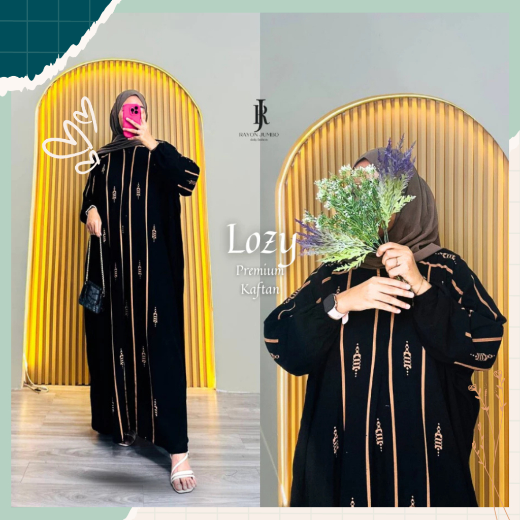Gamis Etnik Kaftan Abaya Lozzy Dress motif Batik Adem Nyaman Oversize Daily Wanita Busui Bahan Rayon