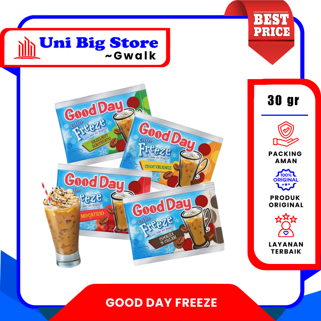 

GOOD DAY COFFEE FREEZE MOCAFRIO - COOKIES & CREAM - CHOCO ORANGE - HAZELNUT MACCHIATO SACHET ECER - 30 gr