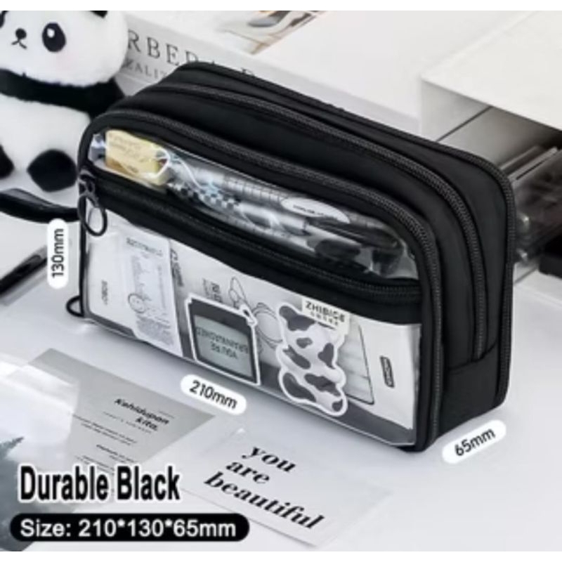 

RB Hitam kotak pensil transparan pencil case large tempat pensil