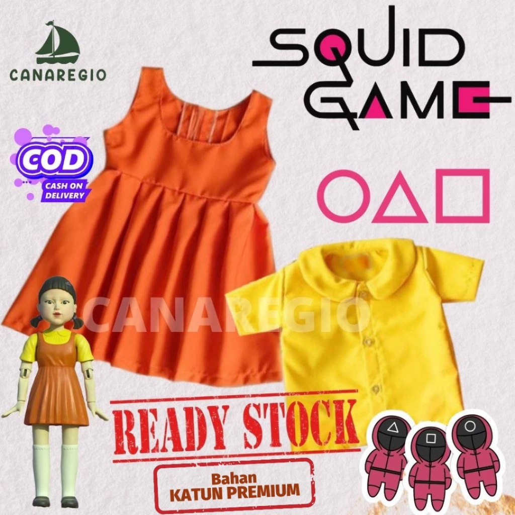 BAJU SQUIDSETELAN ANAK SQUID GAME 1-7 TAHUN / Kostum Boneka Squid Game / Baju Viral /  Kostum boneka