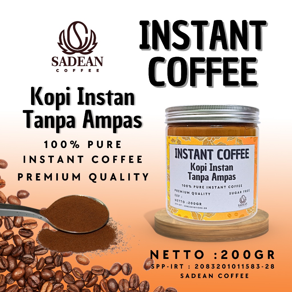 

INSTANT COFFEE / KOPI INSTAN TANPA AMPAS / BUBUK KOPI MURNI TANPA AMPAS / BUBUK KOPI INSTAN TANPA AMPAS 200 GR