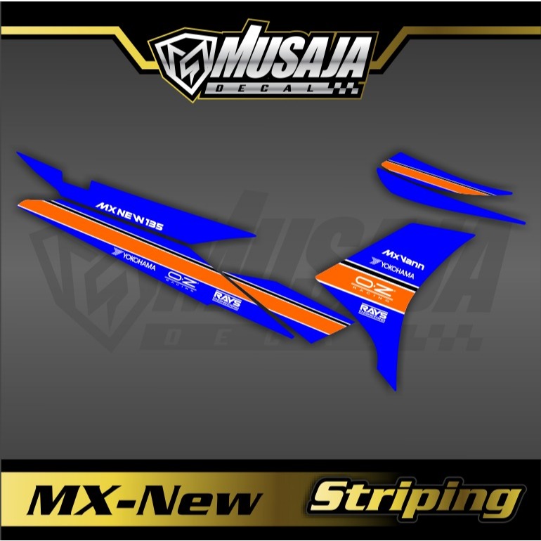 Decal Striping mx new biru orange - dekal transparan uv mx new