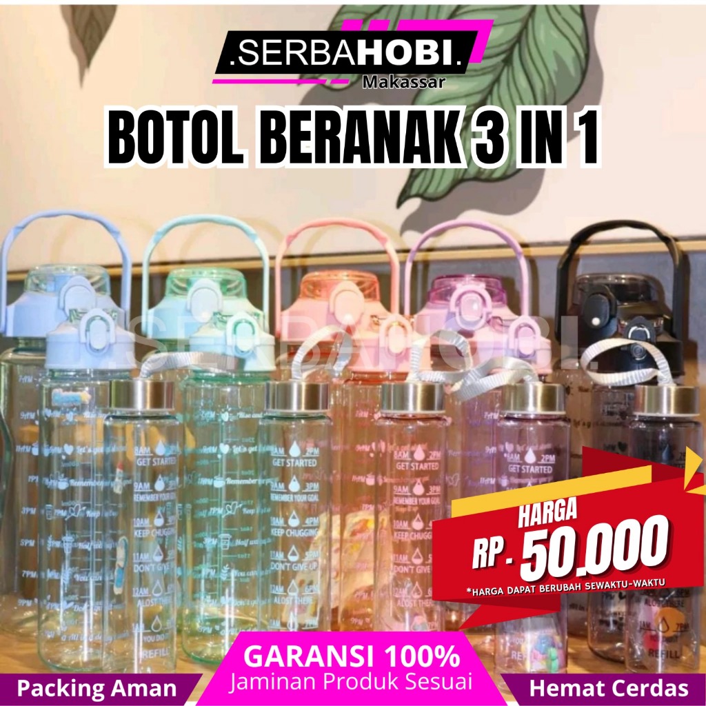 Botol Minum Viral / Botol Beranak 3 In 1 / Botol Motivasi Viral 3 in 1