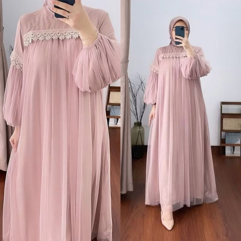 Sayidah Tile Dress/Dress Tile Pesta Renda Mewah Muslim Cantik Gamis Renda
