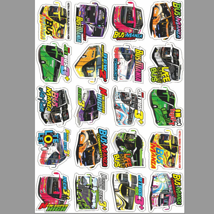 STIKER BUS MANIA 1 LEMBAR ISI 20PCS GAMBAR BUS TELOLET OLENG MANIA