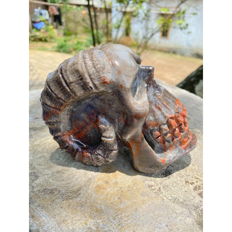 petrifiedwood ukiran tengkorak/batu alam/dekorasi batu alam/crystal energy/ukiran batu