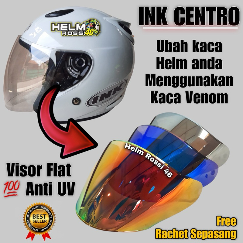 Kaca Helm Ink Centro Visor Flat Venom Iridium Blue Silver Smoke Hitam Bening Gratis Rachet Sepasang
