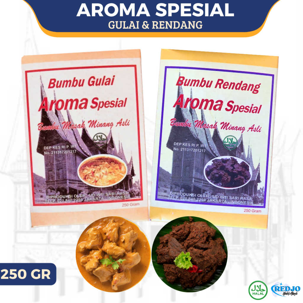 

AROMA SPESIAL 250gr Bumbu Rendang & Gulai Kemasan Bumbu pemasak Rendang Gulai Minang Asli