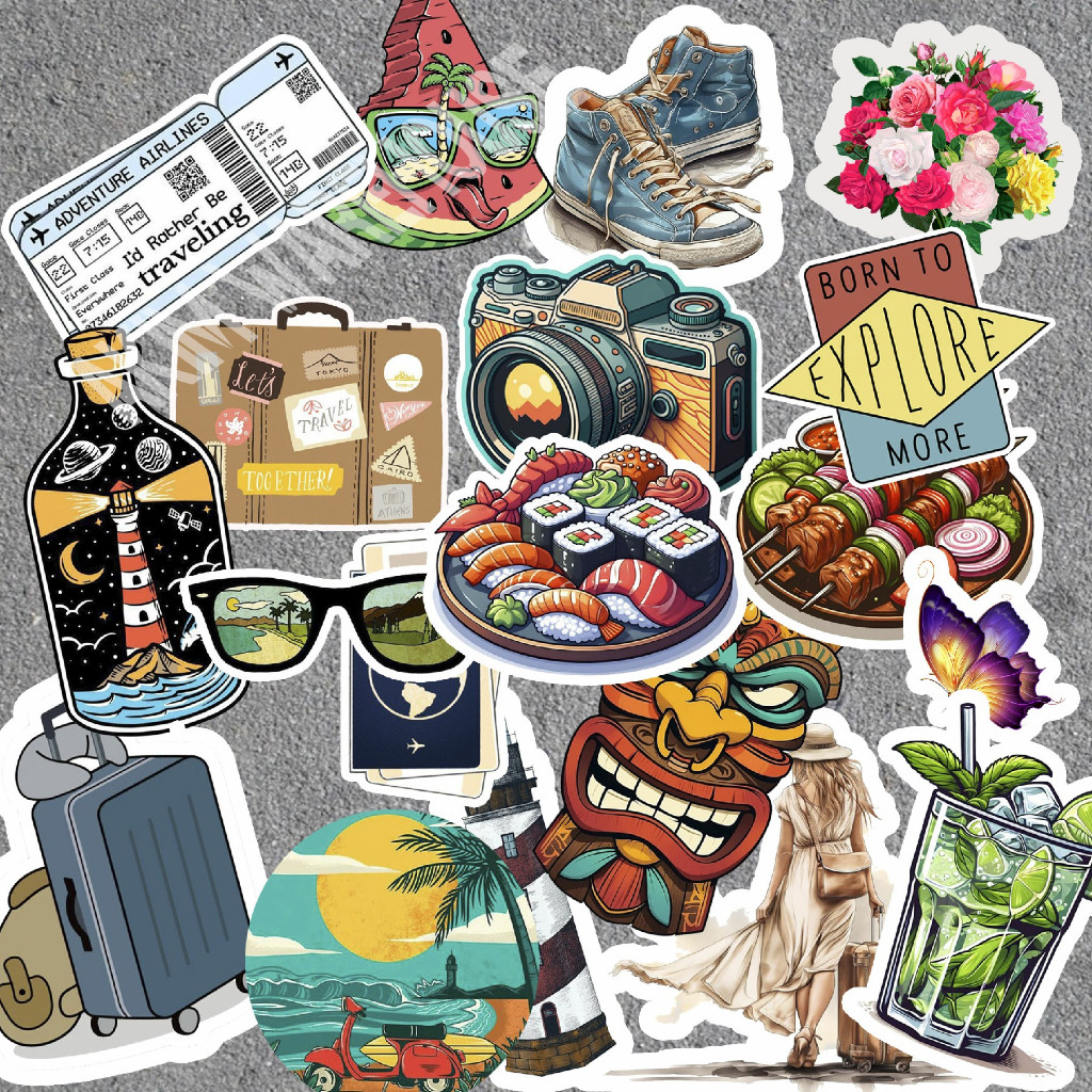 

20 Pcs Stiker Adventure & Travel Aesthetic - Stiker Hp - Stiker laptop - Helm - Tumbler - Anti Air