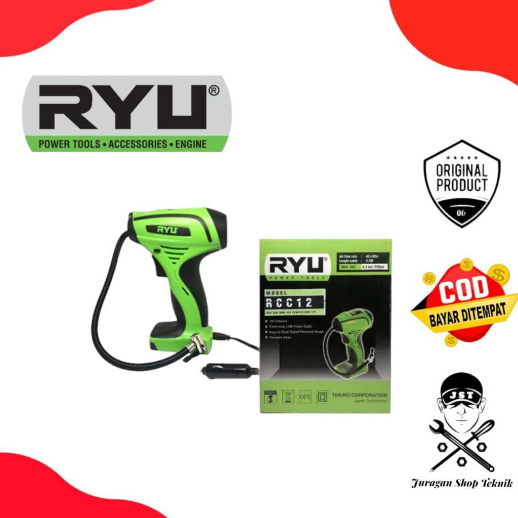 RYU RCC12 MINI AIR COMPRESSOR 12 V RYU RCC 12 / MINI KOMPRESSOR ALAT POMPA  ANGIN BAN BALON DIGITAL