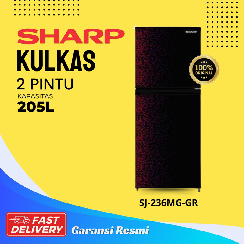 KULKAS SHARP SJ-236MG-GR KULKAS 2 Pintu Kapasitas 205 Liter Door Refrigerator / Garansi Resmi