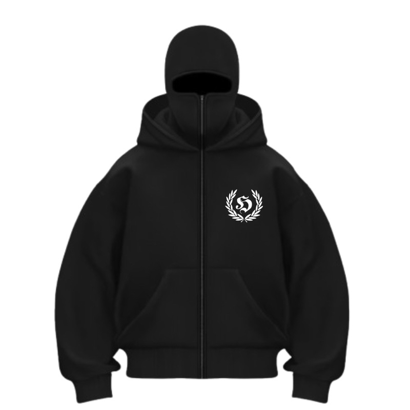 JACKET HOODIE BOXY NINJA BALACLAVA HOOLIGAN CASUAL SUPORTER BOLA UNISEX BOXY HOODIE hitam black