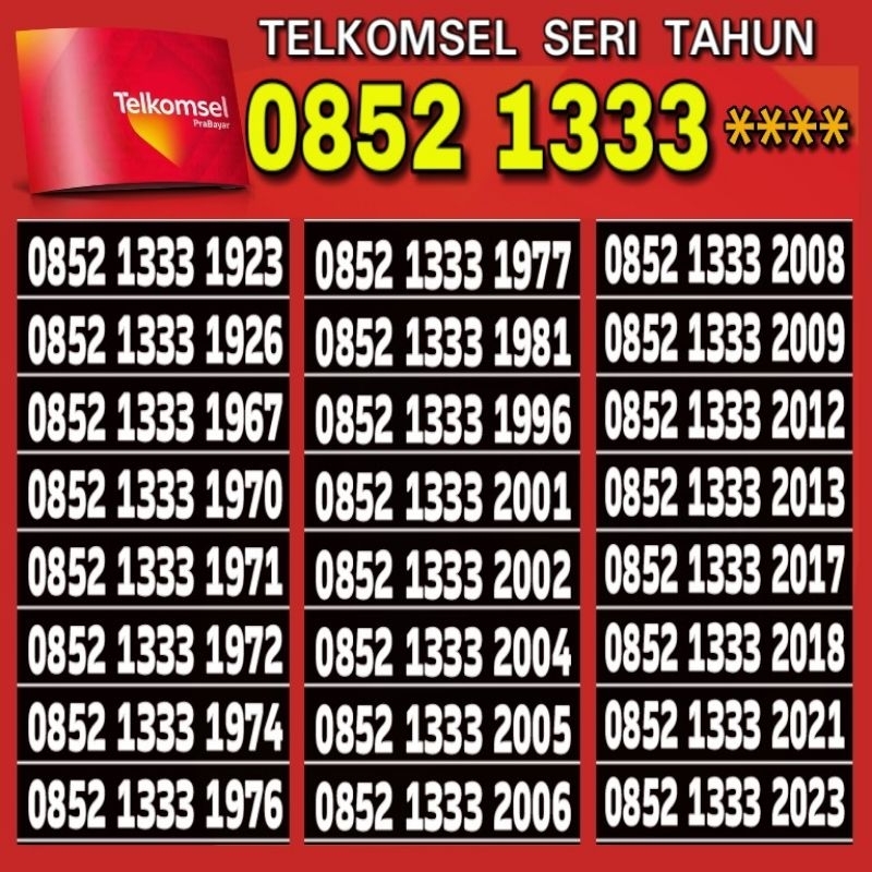 Nomor Cantik Telkomsel AS 4G Lte Seri Tahun O852 1333 1996 2001 2002 2021