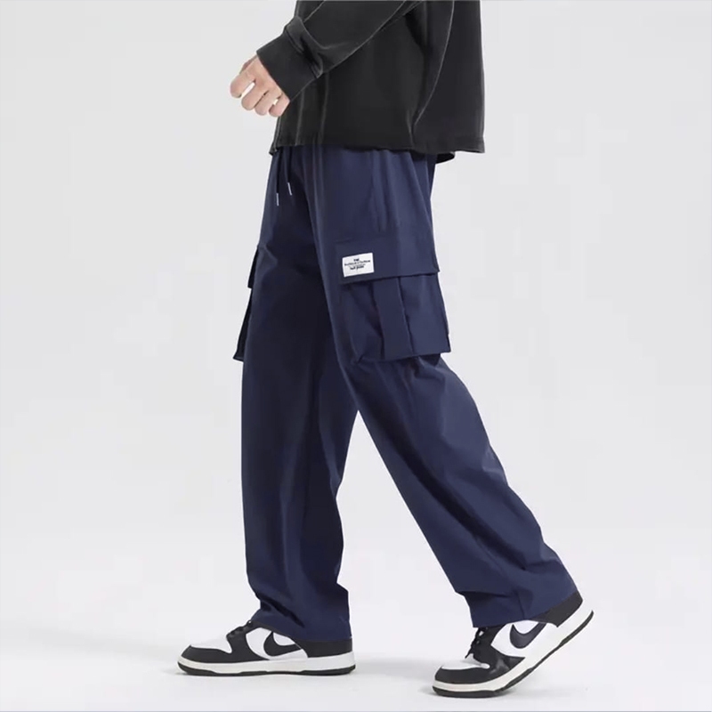 Celana Cargo Oversize Loose Pants Pria Dewasa Fashion Korean Style Kasual Navy Baggy Stretch Premium