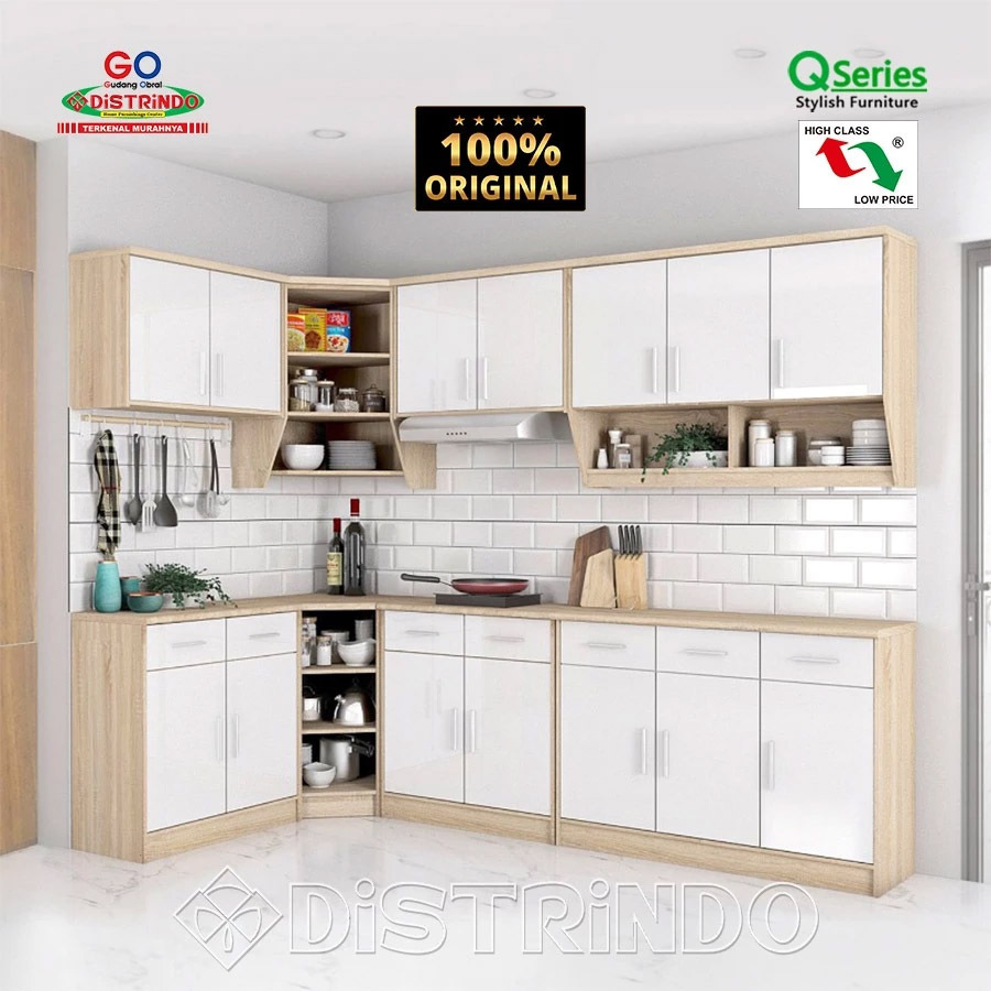 Lemari Dapur / Kitchen Set Minimalis Atas / Bawah Warna Putih Halus Top Meja Sheet PVC Premium Kuat 