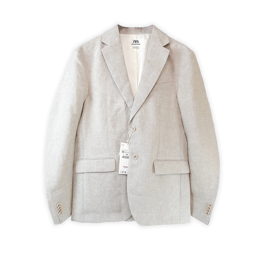 Zara Blazer Linen Suit Light Beige Jas Blezer Formal Pria BNWT