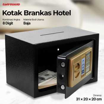 T4ffGUARD Kotak Brankas Hotel Safety Box Password 8 Digit 31x20x20cm dengan Lubang Koin
