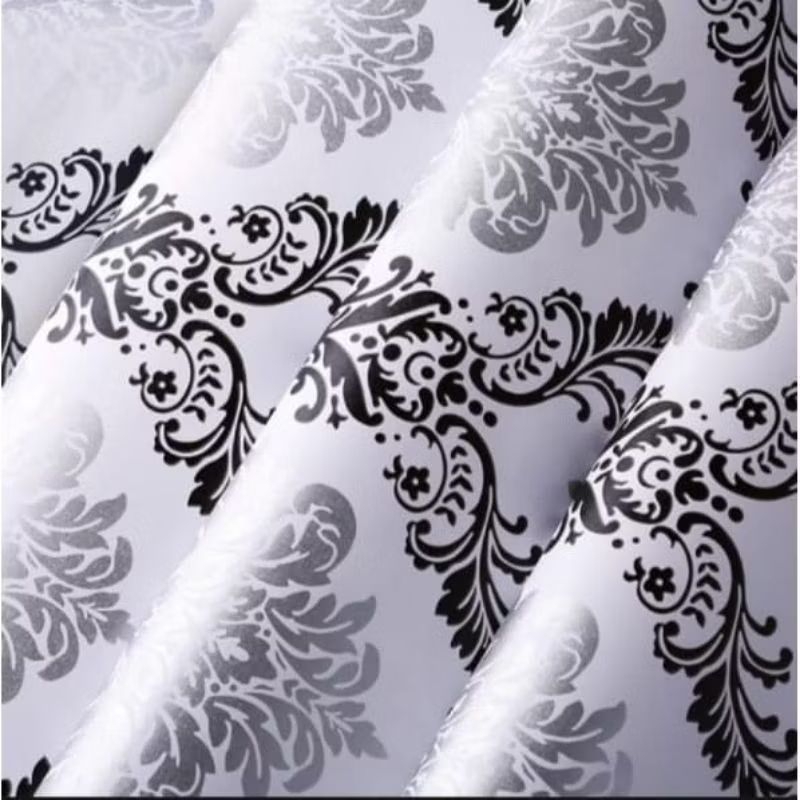 WALLPAPER STICKER DINDING BATIK HITAM DASAR PUTIH