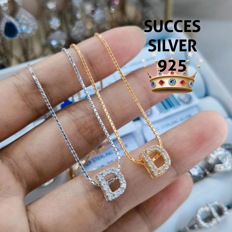 KALUNG PERAK ASLI 925 LAPIS EMAS VARIASI ITALI + HURUF D