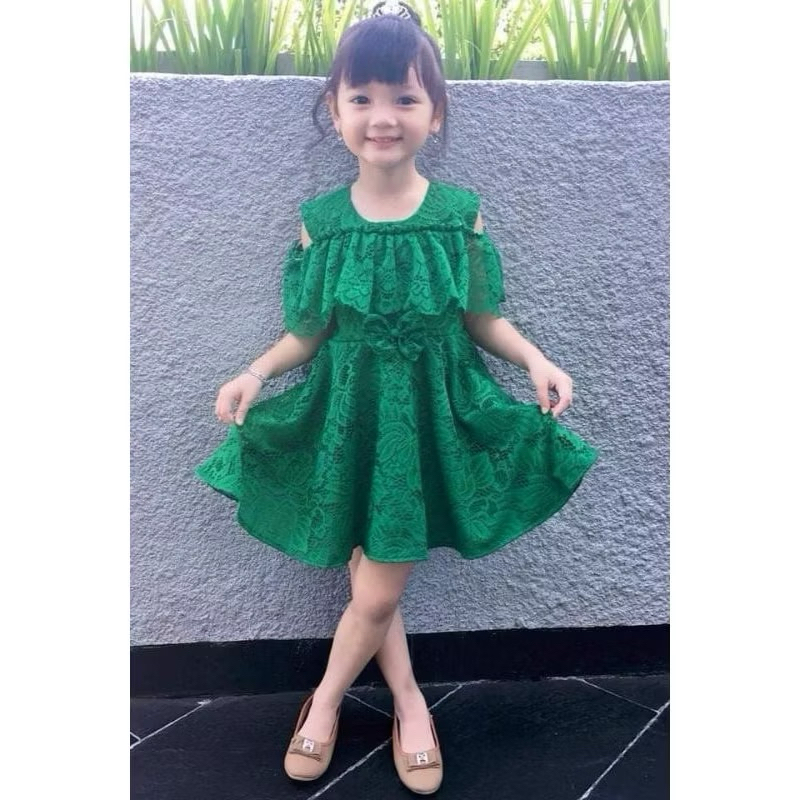 Dress brokat brukat tile pesta sabrina kerut anak