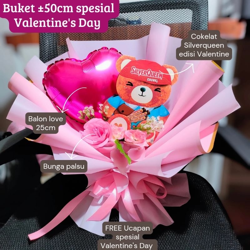 

Spesial Valentine's Day / Buket balon love edisi Valentine / kado valentine untuk cewek / hadiah valentine buat cewek / hampers valentine / buket valentine / valentine gift / Silverqueen valentine